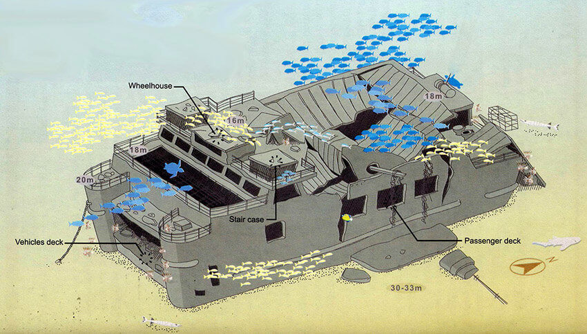 Map of the King Cruiser Wreck Dive Site